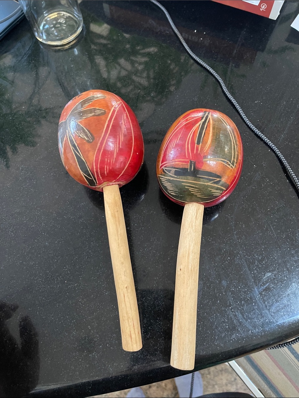 Hand-Painted Red Wooden Maracas - Decorative Home Accent